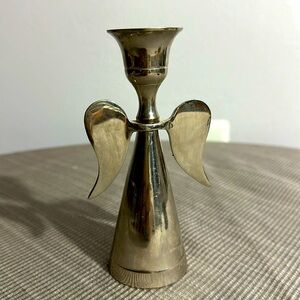 💚10 Silver angel taper candle holder 5” tall